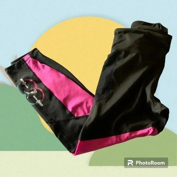 Puma Pink & Black Womens Workout Pants Size L - Picture 2 of 7